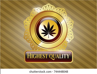  Gold shiny badge with marijuana leaf icon and Highest Quality text inside