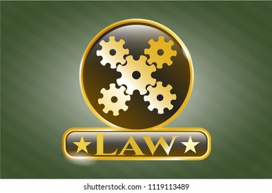  Gold shiny badge with mechanism icon and Law text inside
