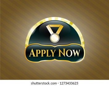  Gold shiny badge with medal icon and Apply Now text inside