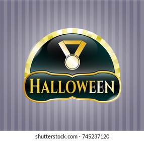  Gold shiny badge with medal icon and Halloween text inside