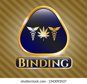  Gold shiny badge with medicinal weed icon and Binding text inside