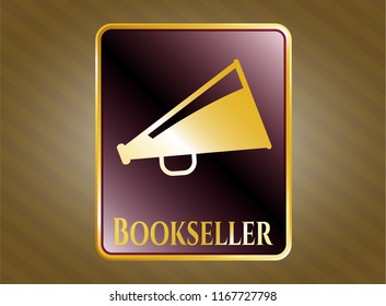  Gold shiny badge with megaphone icon and Bookseller text inside