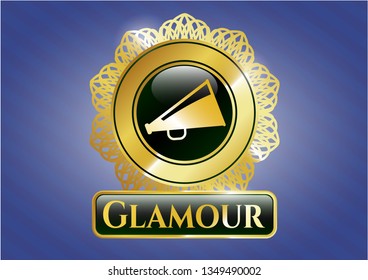 Gold shiny badge with megaphone icon and Glamour text inside