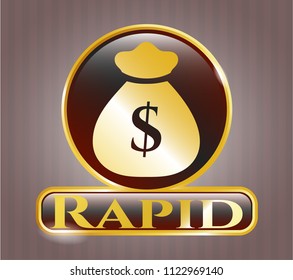  Gold shiny badge with money bag icon and Rapid text inside