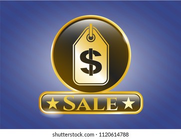  Gold shiny badge with money tag icon and Sale text inside