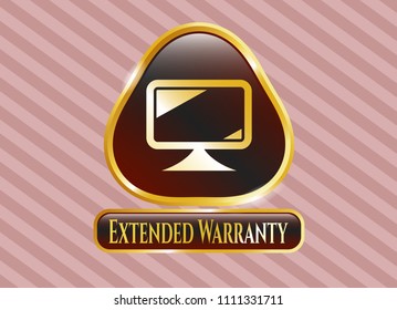 Gold shiny badge with monitor icon and Extended Warranty text inside Gold shiny badge with monitor icon and Extended Warranty text inside