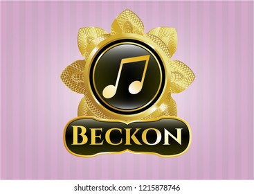  Gold shiny badge with musical note icon and Beckon text inside