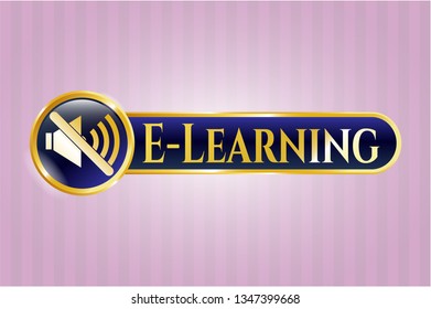  Gold shiny badge with mute icon and E-Learning text inside