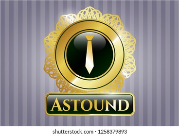  Gold shiny badge with necktie icon and Astound text inside