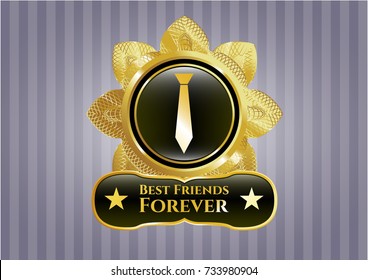  Gold shiny badge with necktie icon and Best Friends Forever text inside