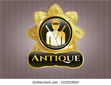  Gold shiny badge with ninja icon and Antique text inside