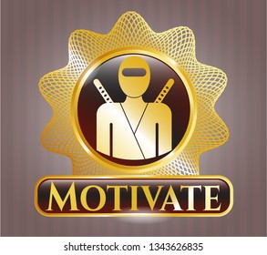  Gold shiny badge with ninja icon and Motivate text inside