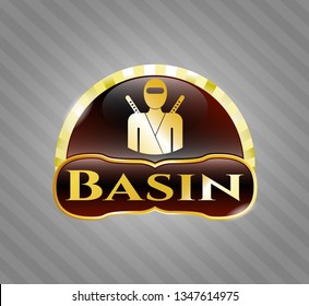  Gold shiny badge with ninja icon and Basin text inside