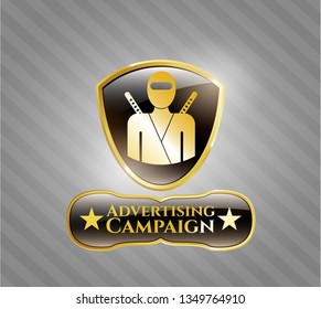  Gold shiny badge with ninja icon and Advertising Campaign text inside