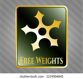  Gold shiny badge with ninja star icon and Free Weights text inside