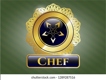  Gold shiny badge with ninja star icon and Chef text inside