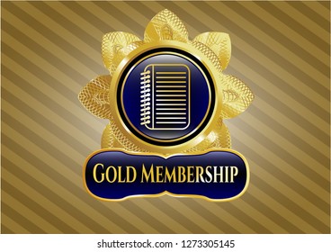  Gold shiny badge with note book icon and Gold Membership text inside