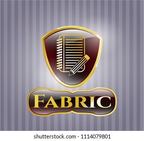  Gold shiny badge with notebook with pencil icon and Fabric text inside