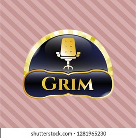  Gold Shiny Badge With Office Chair Icon And Grim Text Inside