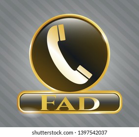  Gold shiny badge with old phone icon and Fad text inside