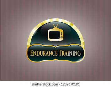  Gold shiny badge with old tv, television icon and Endurance Training text inside