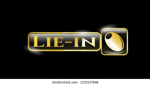  Gold shiny badge with olive icon and Lie-in text inside