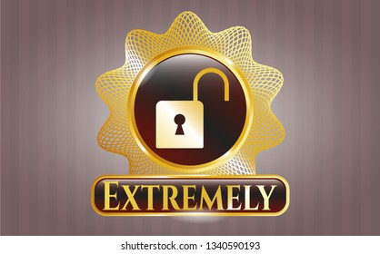  Gold shiny badge with open lock icon and Extremely text inside
