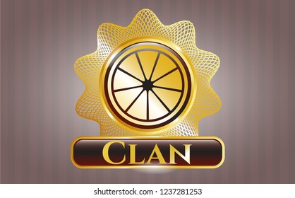  Gold shiny badge with orange icon and Clan text inside