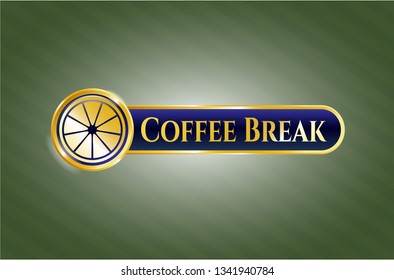  Gold shiny badge with orange icon and Coffee Break text inside