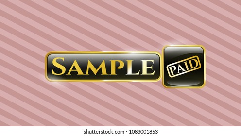   Gold shiny badge with paid icon and Sample text inside