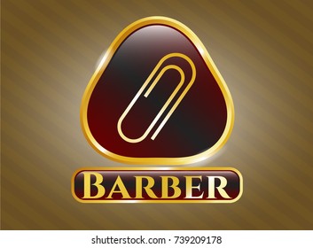  Gold shiny badge with paper clip icon and Barber text inside