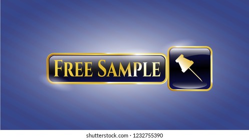  Gold shiny badge with paper pin icon and Free Sample text inside