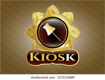  Gold shiny badge with paper pin icon and Kiosk text inside