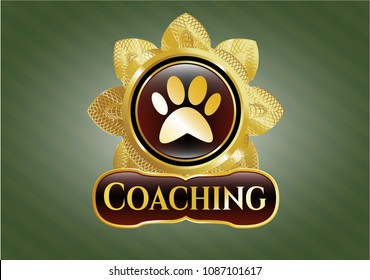   Gold shiny badge with paw icon and Coaching text inside