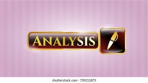  Gold shiny badge with pen icon and Analysis text inside