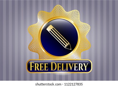  Gold shiny badge with pencil icon and Free Delivery text inside