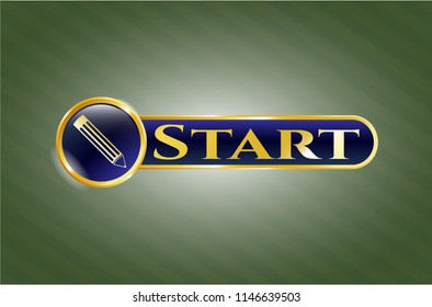  Gold shiny badge with pencil icon and Start text inside