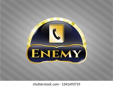  Gold shiny badge with phonebook icon and Enemy text inside
