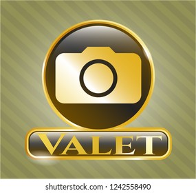  Gold shiny badge with photo camera icon and Valet text inside