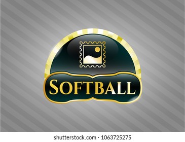  Gold shiny badge with picture icon and Softball text inside