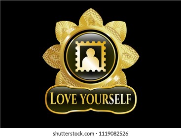  Gold shiny badge with picture icon and Love Yourself text inside