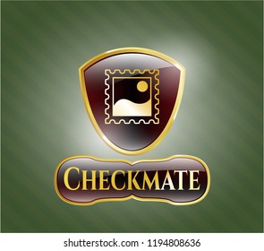  Gold shiny badge with picture icon and Checkmate text inside