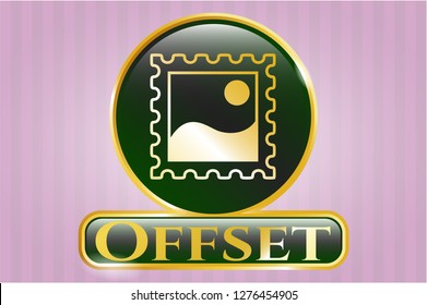  Gold shiny badge with picture icon and Offset text inside