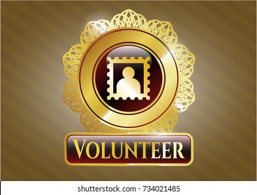  Gold shiny badge with picture icon and Volunteer text inside