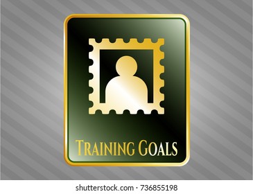  Gold shiny badge with picture icon and Training Goals text inside