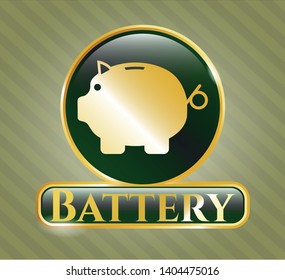 Gold shiny badge with piggy bank icon and Battery text inside