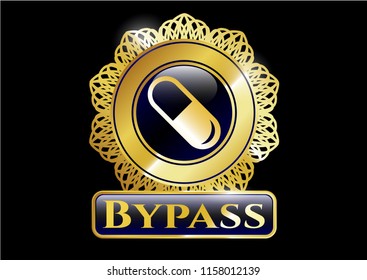  Gold shiny badge with pill icon and Bypass text inside
