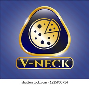  Gold shiny badge with pizza icon and V-neck text inside