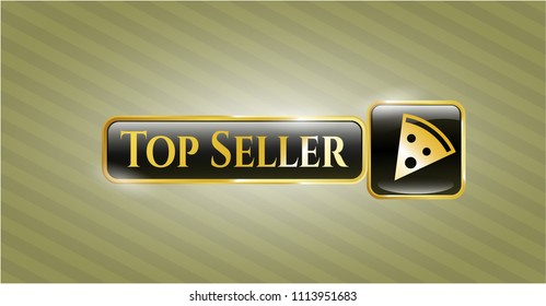   Gold shiny badge with pizza slice icon and Top Seller text inside