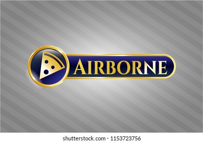  Gold shiny badge with pizza slice icon and Airborne text inside